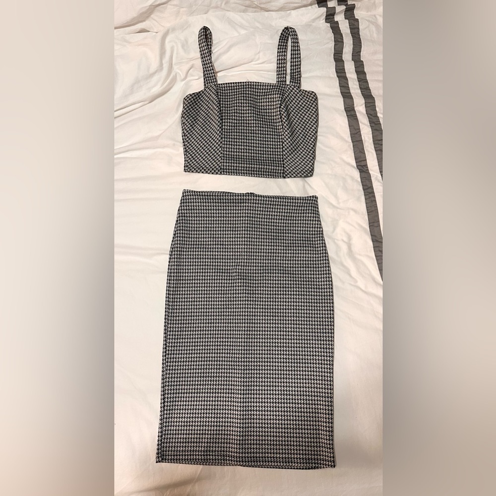 Two piece black and white houndstooth set